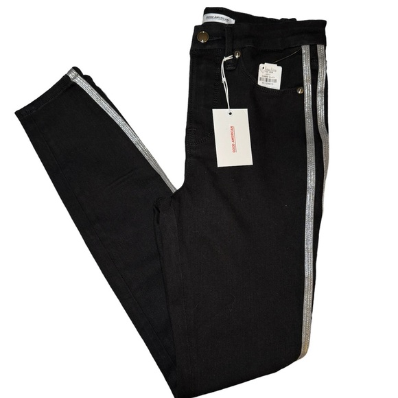 Good American Good Legs Athletic Stripe Jeans in Black Size 6/28 - Picture 5 of 11